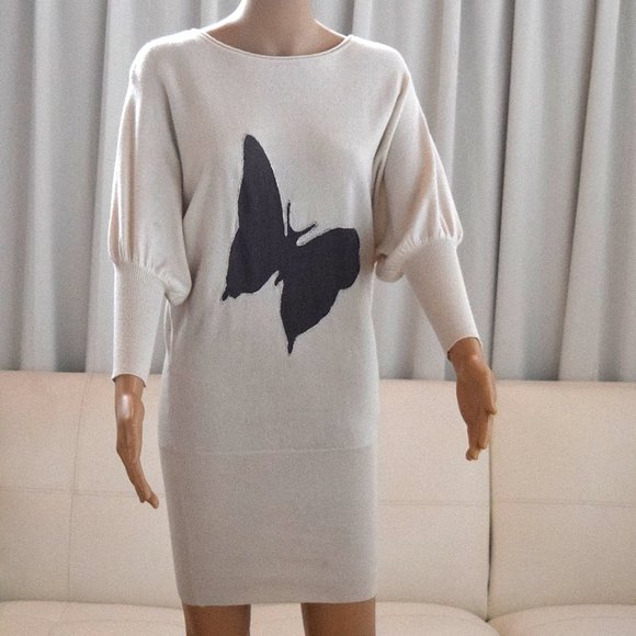 Soft Knit Juliet Sleeve Dress with Embroidered Butterfly Size XS - Picture 3 of 11
